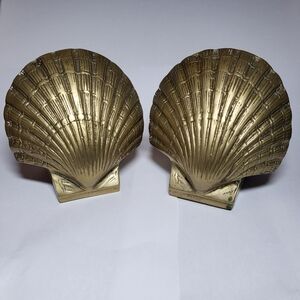 PMC, Vintage Solid Brass, Mid-Century Modern, Coastal, Scallop Shell Bookends